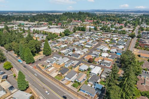 A small town with a lot of trees and buildings.