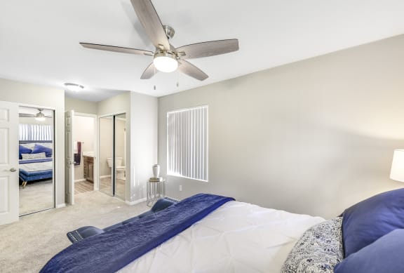 Bedroom with Ceiling Fan at Santee Villas, Santee, CA