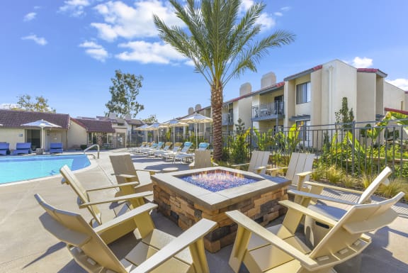 Patio with a fire pit at Santee Villas, Santee, CA, 92071