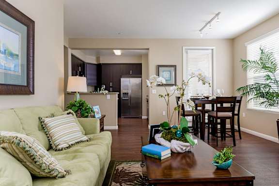 a living room with a couch and a table