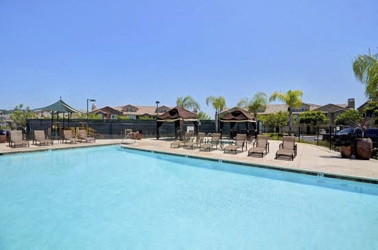 Swimming pool side at RiverEdge Terrace* Apartments, California, 92154