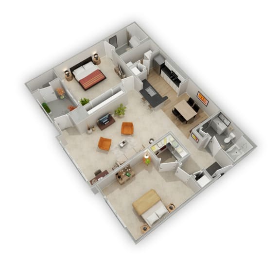 2Bed Floor Plan  at Vista Commons Apartments, South Carolina