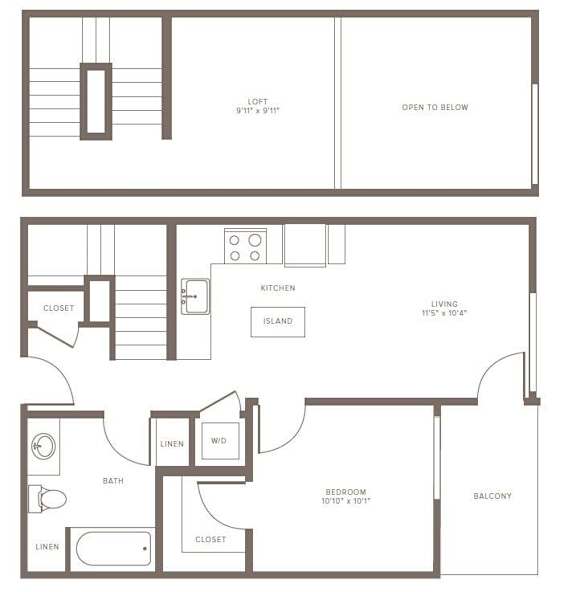 A floor plan of a house with a living room, kitchen, and bathroom.