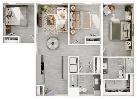 Floor Plan  a 3d floor plan of a house with a bedroom and a living room