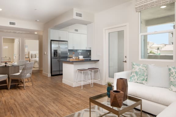 Wood Inspired Flooring in living room at Sorano Apartments, Moreno Valley, CA,  92557