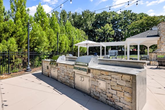 the preserve at ballantyne commons community picnic area with stainless steel appliances and trees