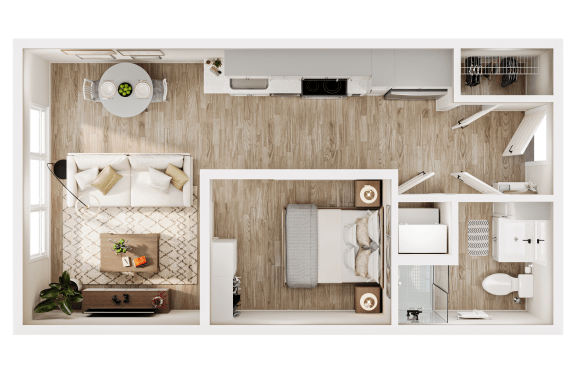 Floor Plan  a 1 bedroom floor plan with a bathroom and a living room