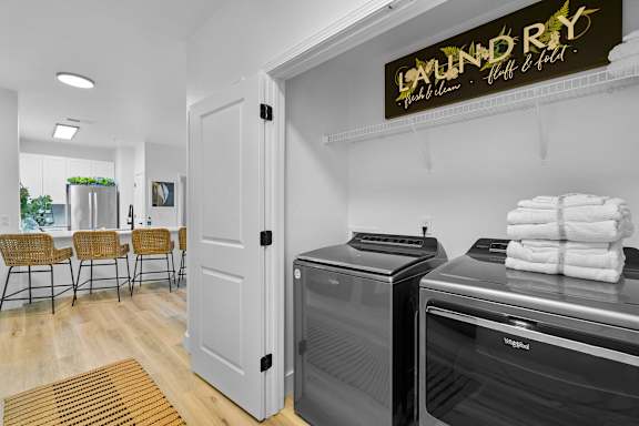 Laundry room with washer and dryer.