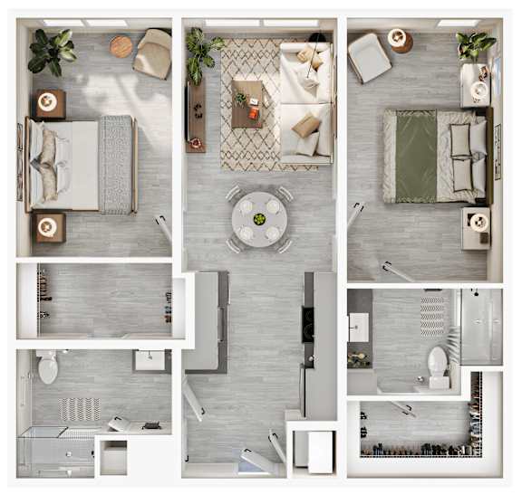 Floor Plan  A series of images showing different layouts of a bedroom with a bathroom.