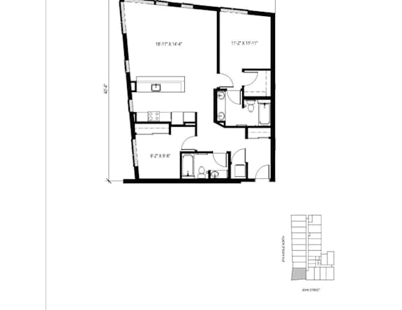 A black and white floor plan of a house with a separate section for a garage.