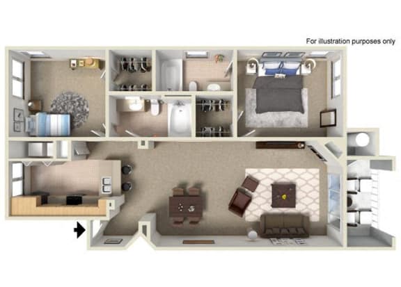 Floor Plan  3d floorplan at The Missions at Rio Vista, San Diego, CA, 92108