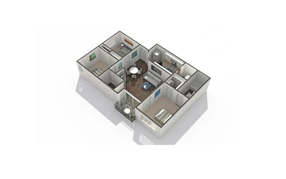 A 3D rendered image of a complex mechanical device with multiple components.