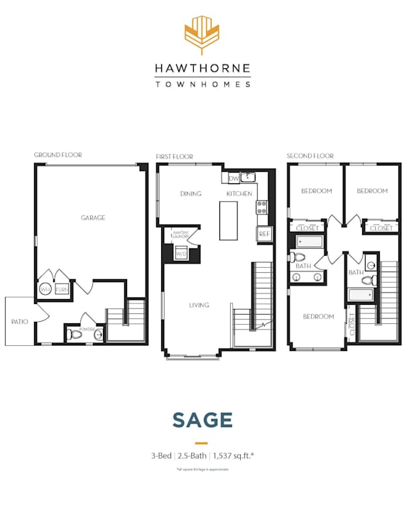 Sage Floor Plan at Hawthorne Townhomes, South Salt Lake, 84115