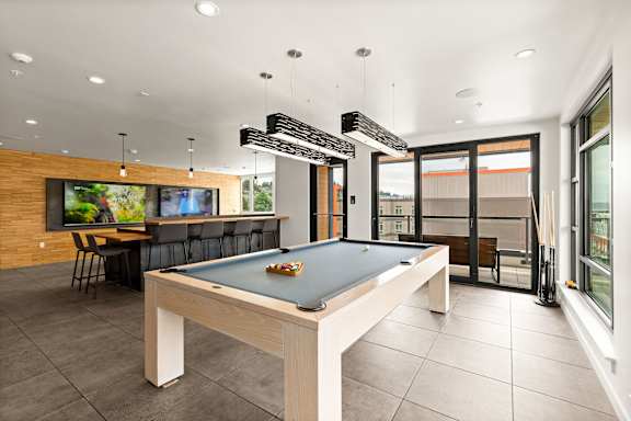 Pool Table in Game room at Axle, Seattle, Washington