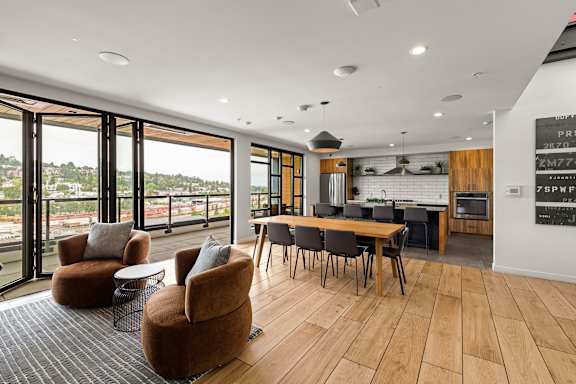 Living Room with attached balcony at Axle, Seattle, WA