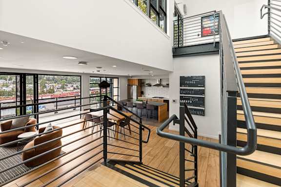 Staircase and Living Room View at Axle, Seattle, Washington
