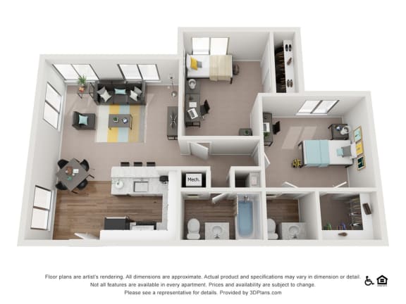 two bedroom one and half bathrooms