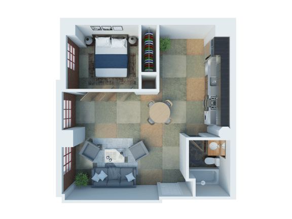 A1 Floor plan of a studio apartment at South Park Lofts, California