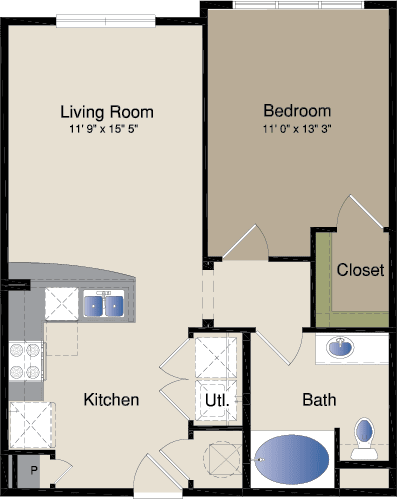 Floor Plan  One Bedroom One Bath