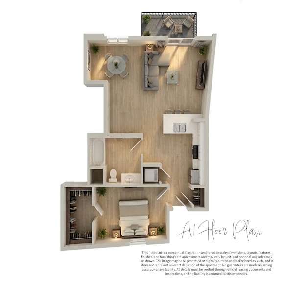 Floor Plan  A floor plan of a house with a kitchen, living room, and bathroom.
