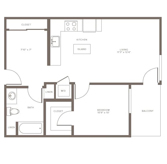 Floor Plan  A floor plan of a small apartment with a living room, kitchen, and two bedrooms.