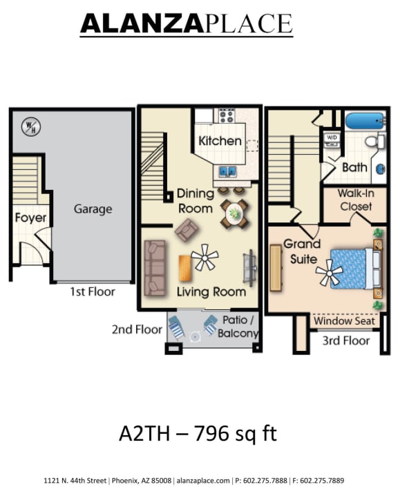 one bedroom one bathroom A Floor plan one bedroom one bathroom A Floor plan at Alanza Place, Phoenix, 85008