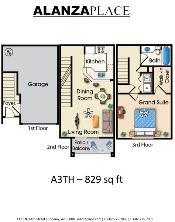 one bedroom one bathroom C Floor plan one bedroom one bathroom C Floor plan at Alanza Place, Phoenix, Arizona
