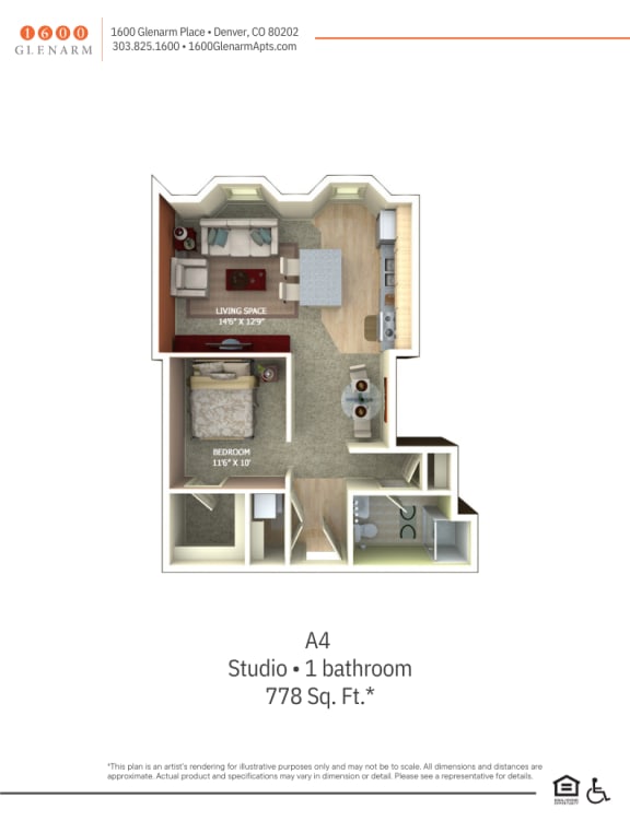 A4 Floor Plan at 1600 Glenarm Place, Colorado, 80202