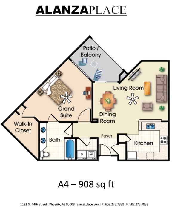 one bedroom one bathroom 908 Sq.Ft. D at Alanza Place, Phoenix