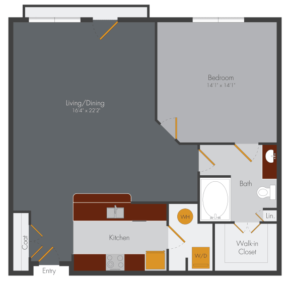 a floor plan of a studio apartment with a bedroom and a living room