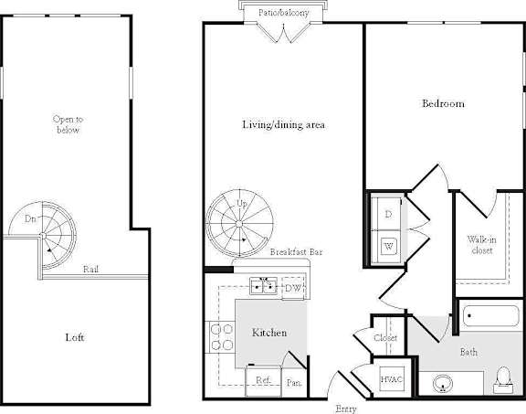A floor plan of a house with a loft and a living area.