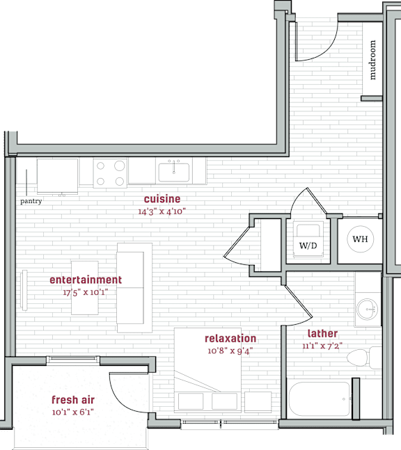 A floor plan of a house with labeled rooms such as a kitchen, dining room, and bedrooms.