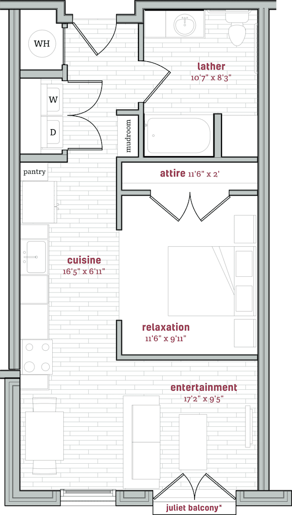 A floor plan of a house with labeled rooms such as kitchen, dining room, and bathroom.
