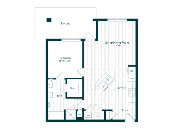 a floor plan of a bedroom apartment with green flooring