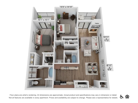 bedroom floor plan | village on the lakes apartments at Alvista Nine Mile, North Carolina