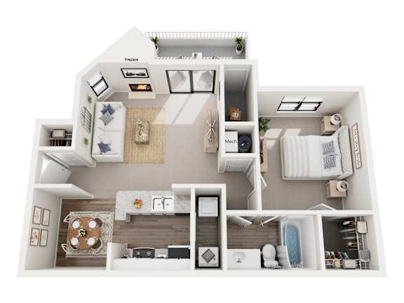 A top-down view of a house layout with labeled rooms.