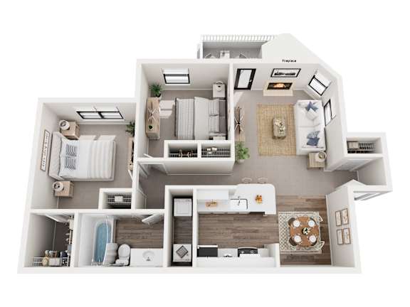 A top-down view of a house layout with labeled rooms.