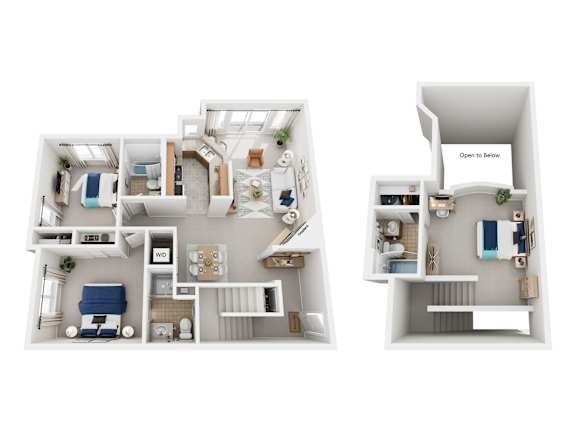 A diagram of a house layout with two sections labeled "Open to Below".