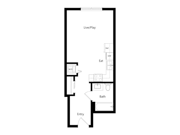 A floor plan of a house with a Live/Play area, Bath, Entry and WC.