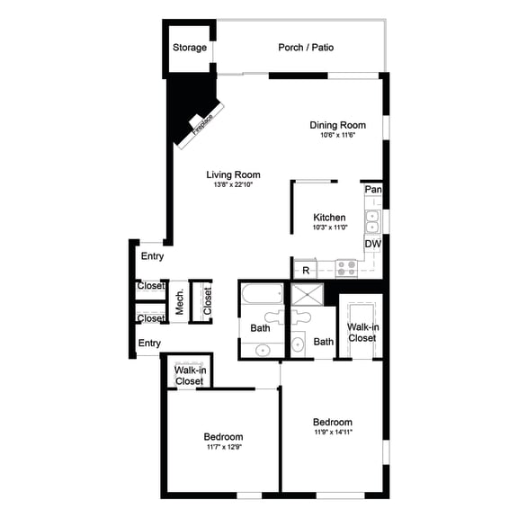 Sheridan Classic 2 Bedroom Floor Plan