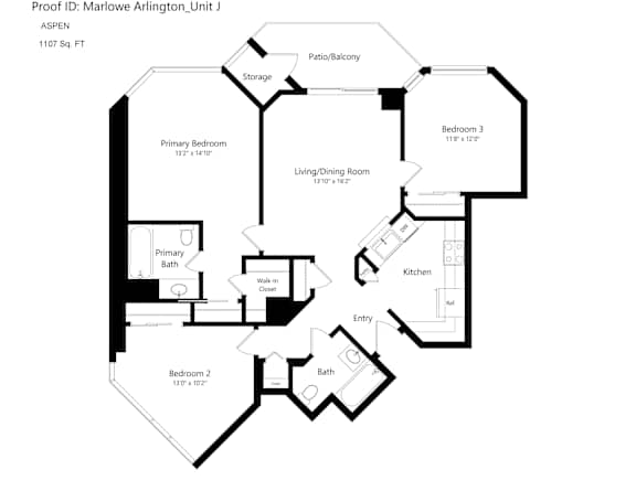 A black and white image of a floor plan for a unit named Marlowe Arlington.