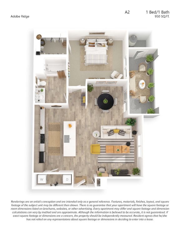 Floor Plan  One Bedroom One Bath Premium Or Luxury Floor Plan 950SF