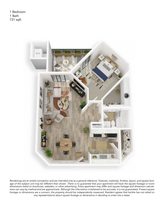 One Bedroom One Bath Luxury Floor Plan