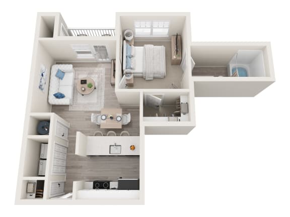Floor Plan  a stylized floor plan with a bedroom and a bathroom