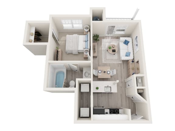 Floor Plan  a stylized floor plan with a bedroom and a bathroom