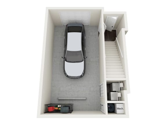 a floor plan of a house with a car in the garage