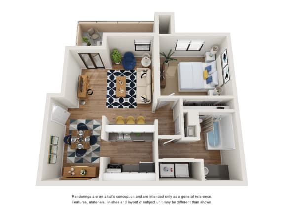 Floor Plan  a 1 bedroom floorplan is shown in this rendering