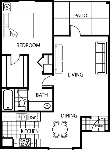 1x1 Floorplan at Villatree Apartments, Arizona, 85281