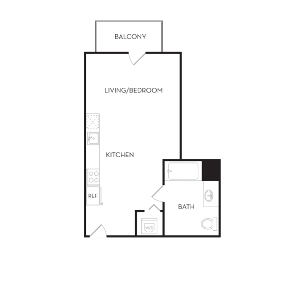 a floor plan of an apartment with a bedroom and a living room
