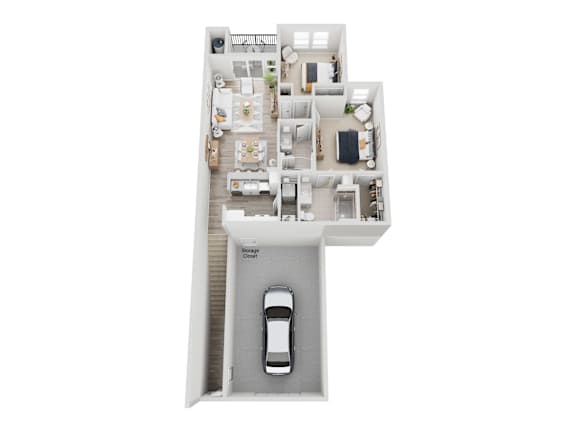 A floor plan of a two-story house with a garage.